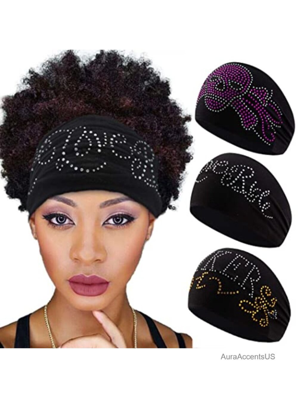 Wide Rhinestone Stretch Headbands 3 Pc Turban Workout Hair Bands
